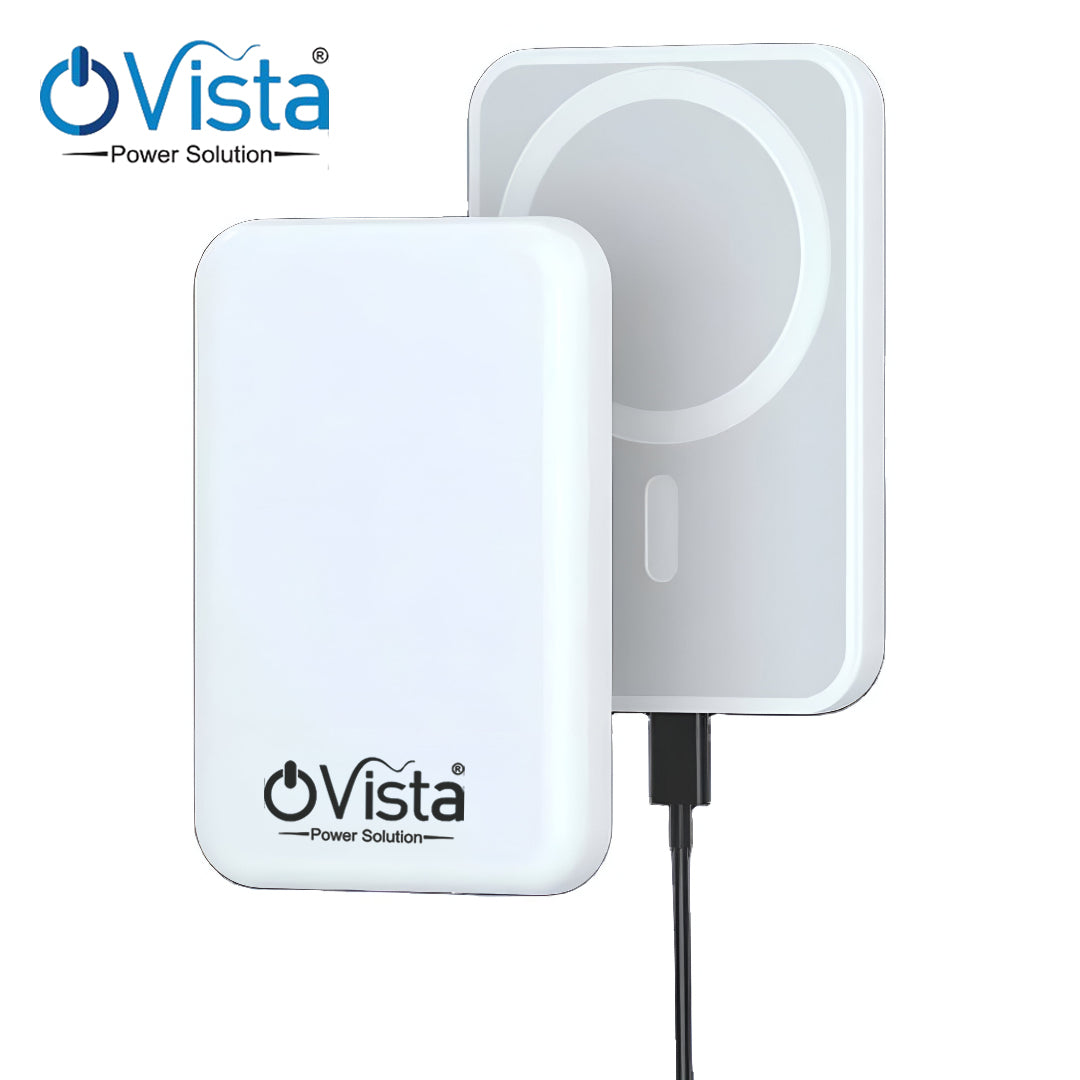 Ovista Magsafe Wireless Power Bank 10000 mAh Rapid Charge Outputs - 25W Wired/15W Wireless Type C PD Built in Protections LED Indicator Compatible for all wireless supportive phone, iPhone Etc Magnetic Wireless  Nano Power Bank  Made in India