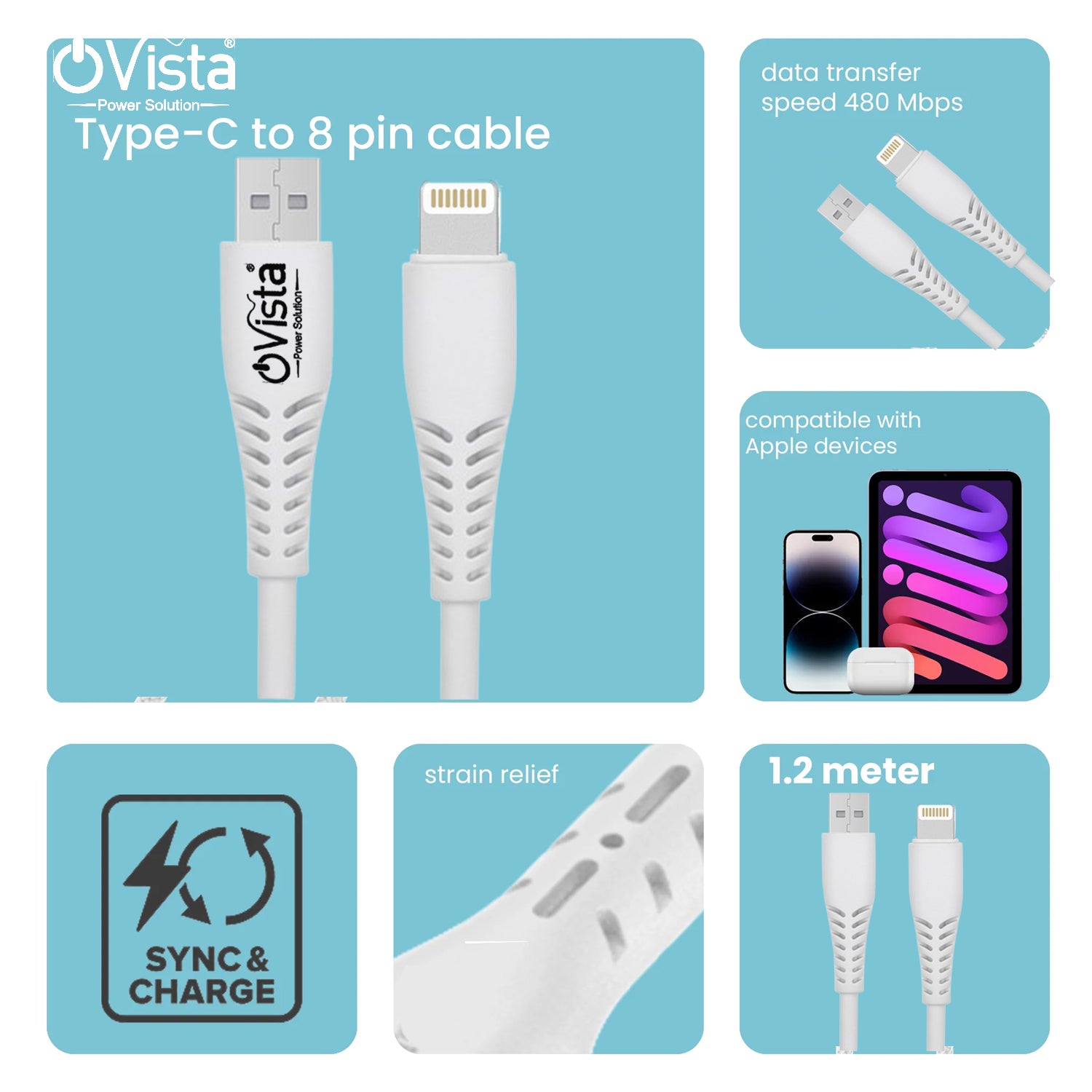 Ovista 3.1A USB to 8pin (lightening) Cable Super Fast Charging|| iPhone Fast Charging Cable iPhone Charger Cord Compatible with iPhone 14 13 12 11 Pro Max XR XS X 8 7 6 Plus SE iPad