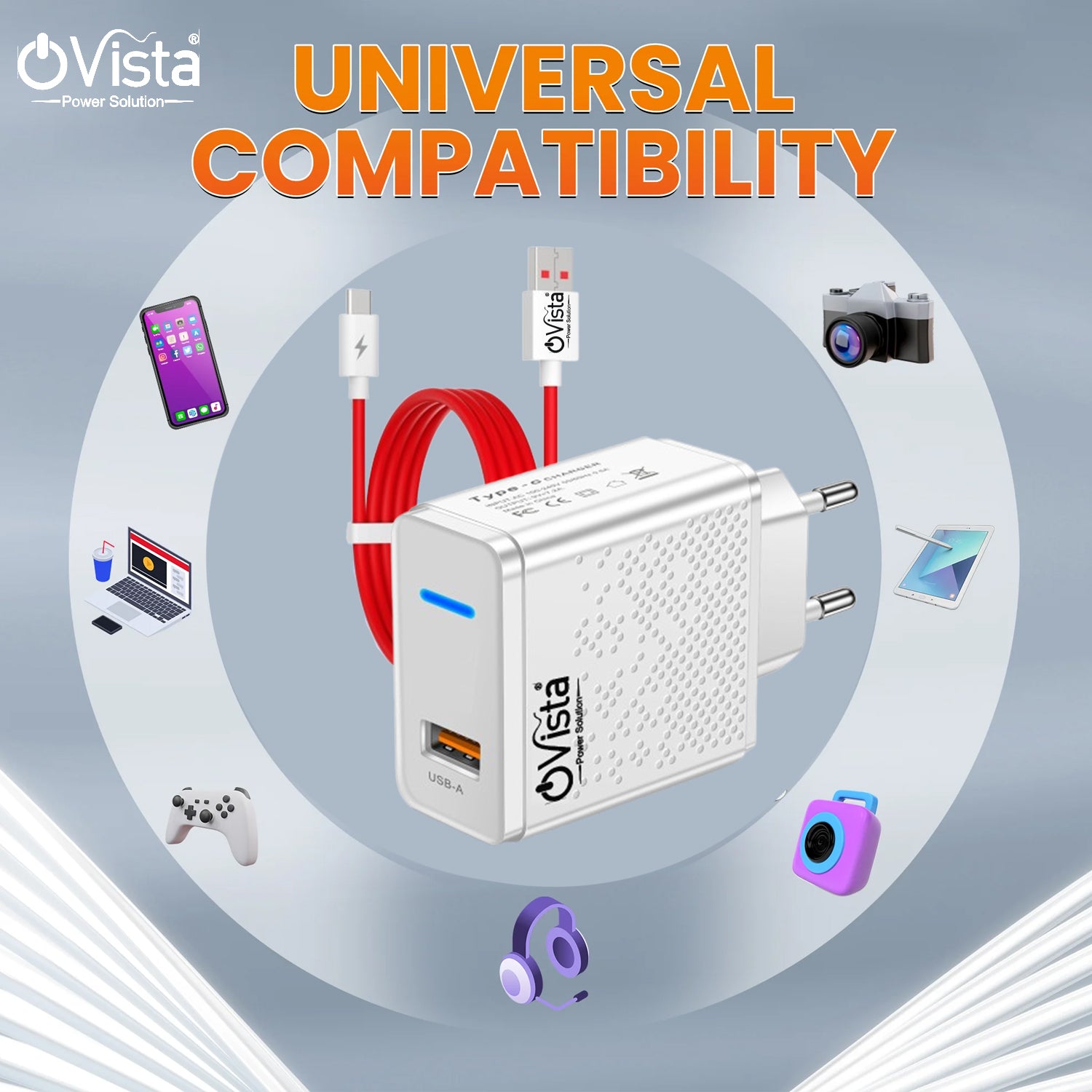 Ovista 30Watt PD Charger| Fast Charging Wall Adapter| Quick Charge 3.0 Phone Charging| and USB to Type C 100 cm Cable Compatible with Oneplus, Samsung, Realme, Xiaomi and Oppo Mobiles, Dash, Warp, Vooc, Supervooc All Protocols Supported