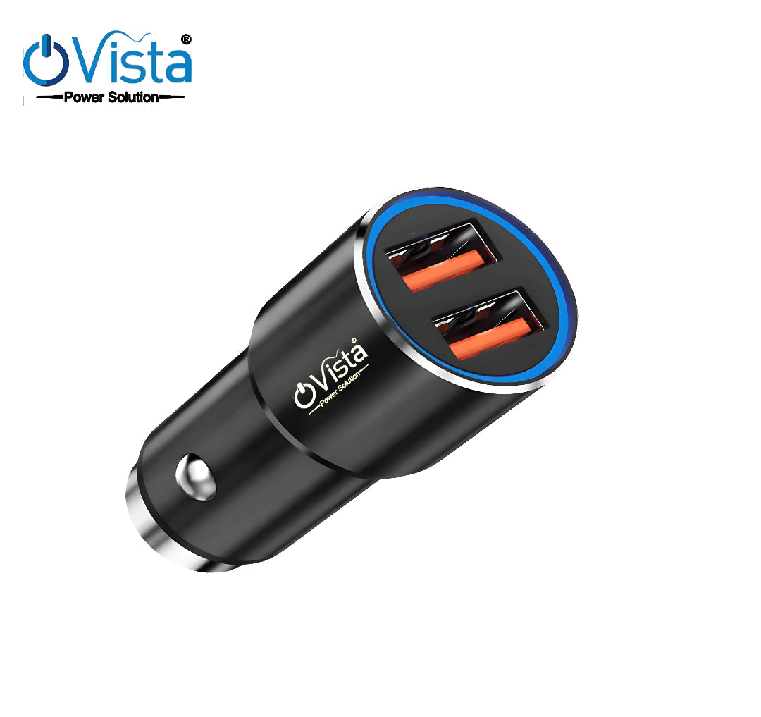 Ovista Dual Port Qc-Pd 12W Fast Car Charger with 3.4A Fast Pd Charging Compatible with All Smartphones, Tablets & Laptops (Free Micro V8 Cable), Black Turbo Charging Car Charger