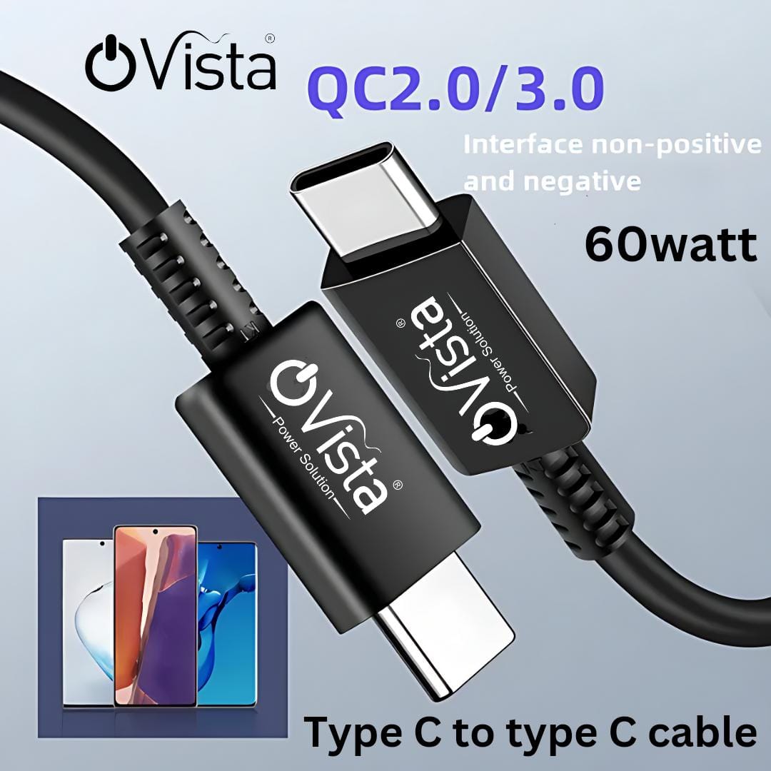 Ovista Unbreakable 60W Fast Charging 1M Braided Type C to Type C Cable for Smartphones, Tablets, Laptops & other Type C devices, PD Technology, 480Mbps Data Sync (Type c to Type c)