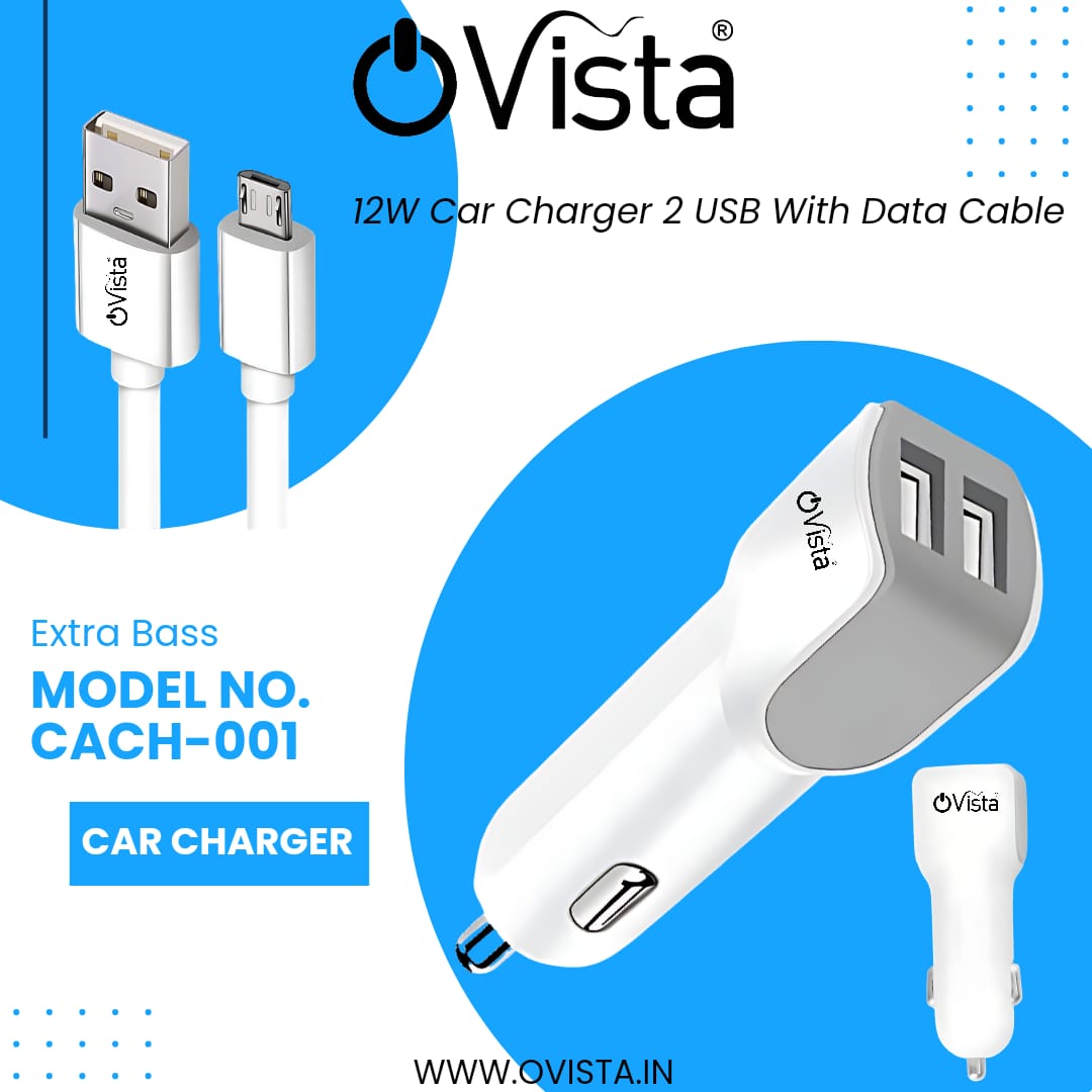 Ovista Dual USB Port Car Charger - High Speed Turbo Mobile Charger 12W, 3.4A (car charger)