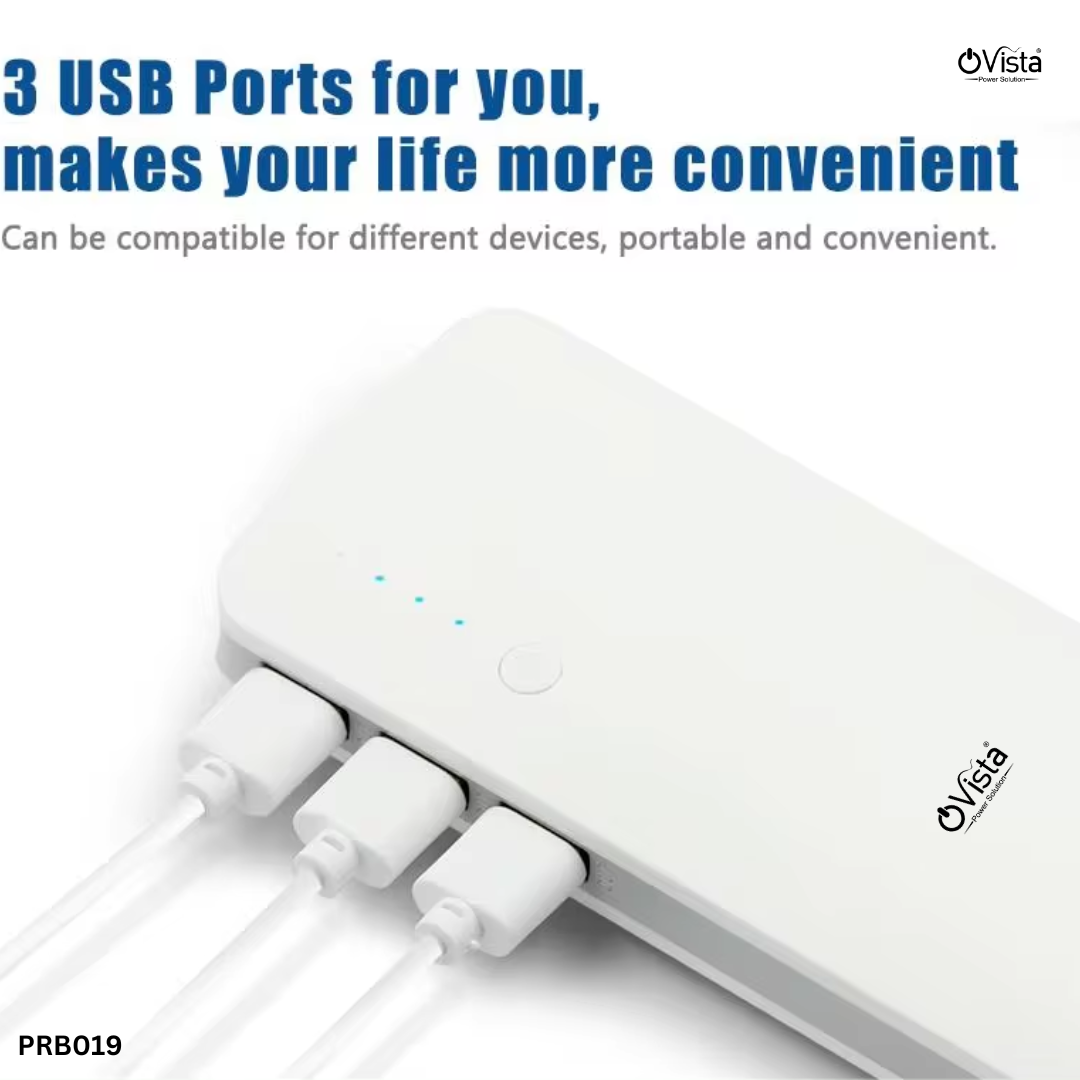 Ovista 10000mAh Power Bank - Portable Mobile Charger with 2.1A Output, 3 USB Ports (PRB019)