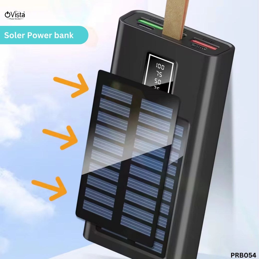 Ovista 18W Fast Charging 20000mAh Power Bank with Solar Panel & Digital Display (Multicolour, PRB054)