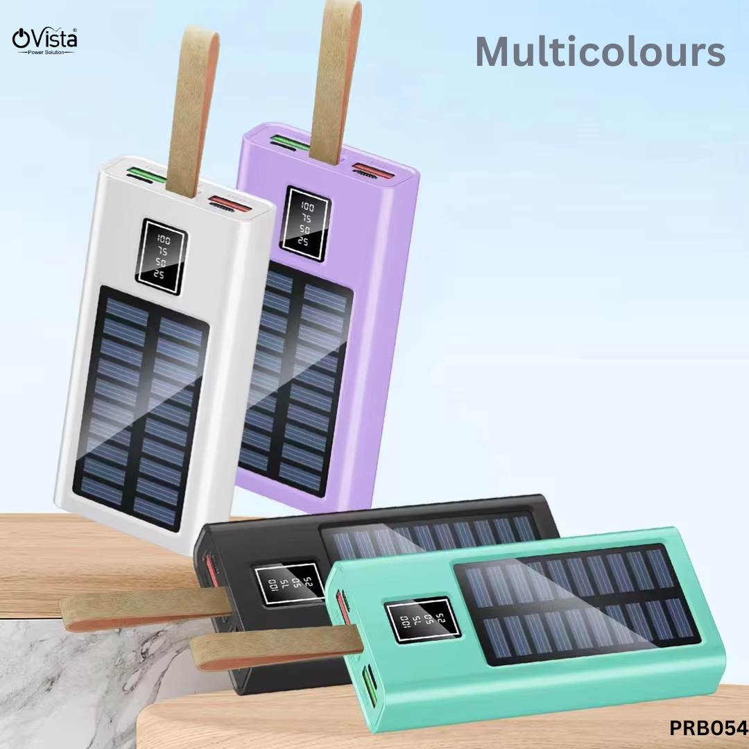 Ovista 18W Fast Charging 20000mAh Power Bank with Solar Panel & Digital Display (Multicolour, PRB054)