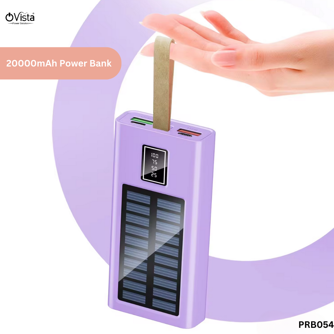 Ovista 18W Fast Charging 20000mAh Power Bank with Solar Panel & Digital Display (Multicolour, PRB054)