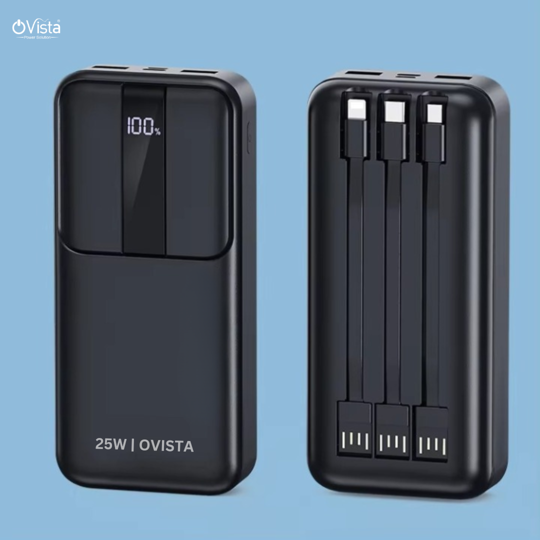 Ovista Power Bank 20000mAh - Fast Charging, Portable & Powerful with Three Data Cable, two USB Port, and micro usb and type c ports (PRB062)