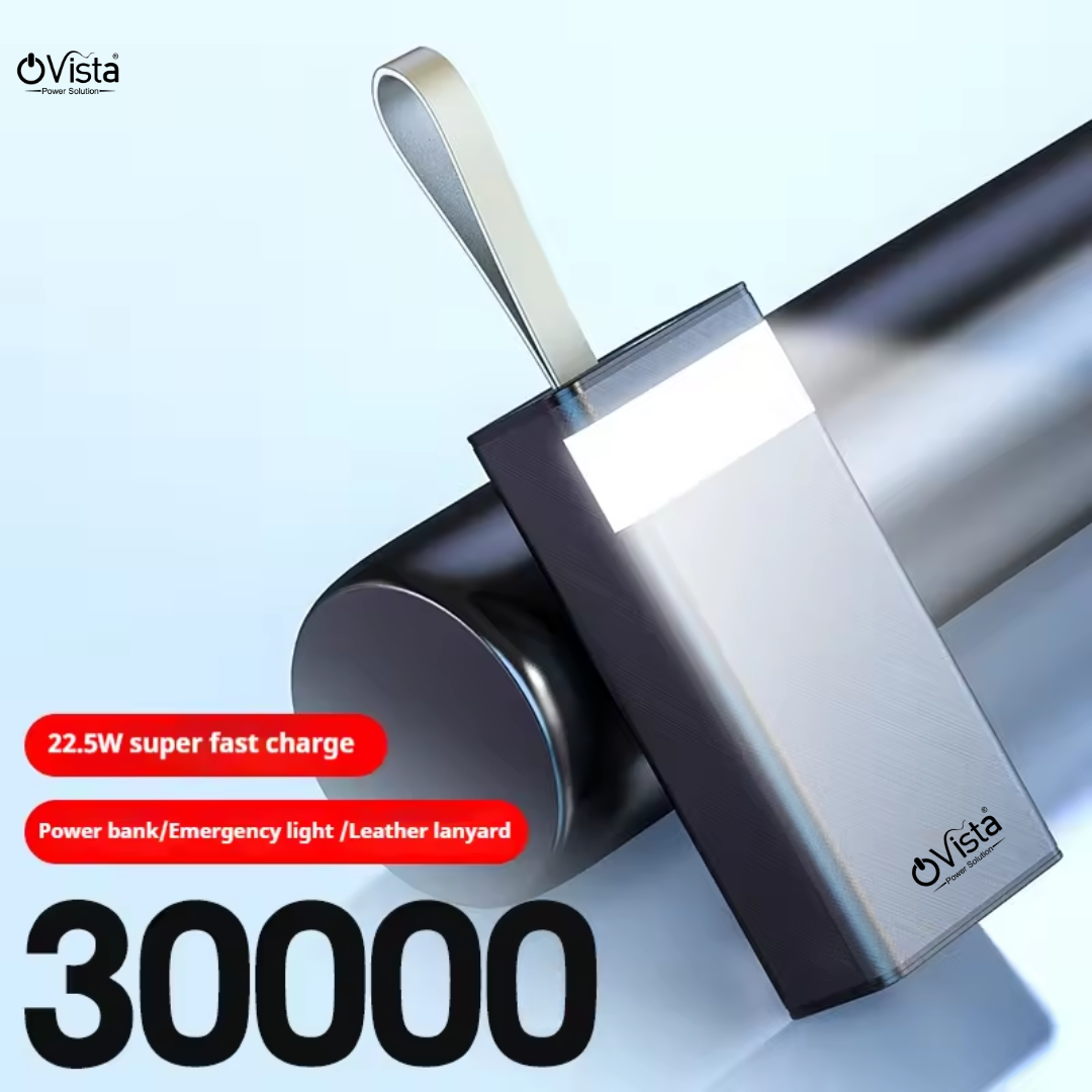 Ovista 30000mah Power Bank With LED Display Equipped with a built-in torch