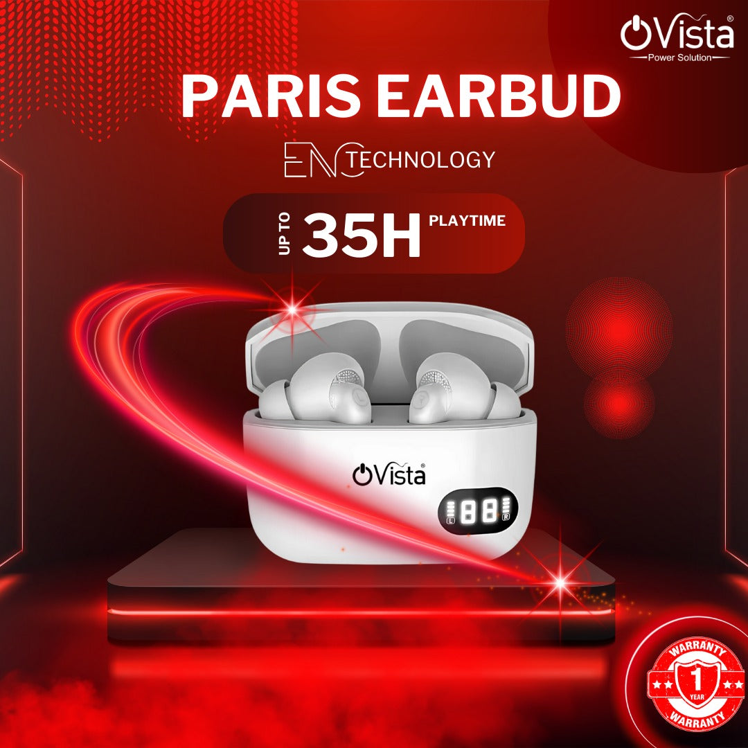 Ovista True Wireless Earbuds Up to 35H Playtime High Bass Clear Sound Quality, Passive NoisSe Cancellation, 10mm Dynamic Drivers, Premium Design, IPX4, Fast Charging (PARIS)