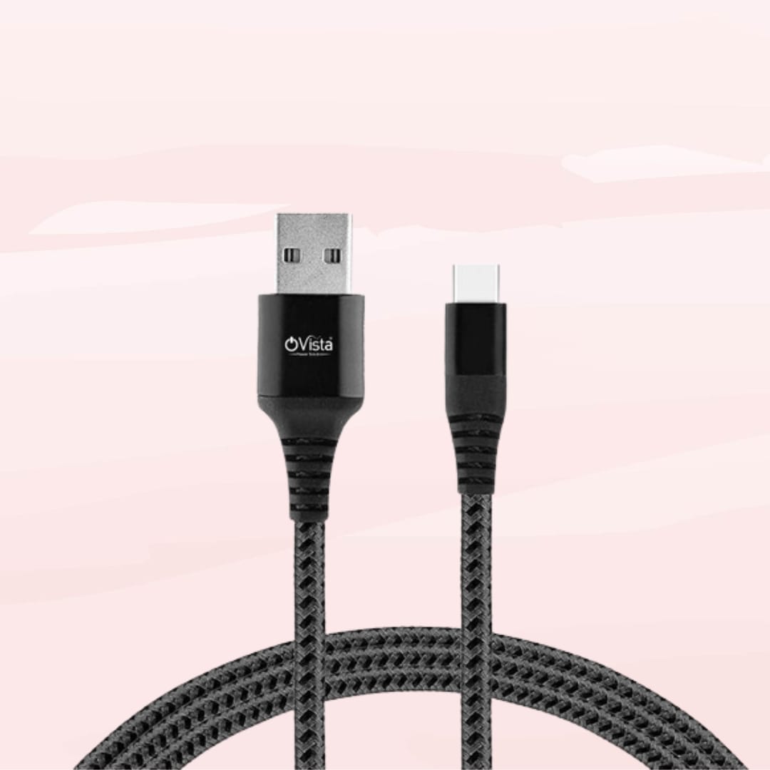 Ovista 3.1A Super Fast Charging Type C Data Cable with Stress Resistant, Tangle-free, & 480Mbps Data Transmission, 10000+ Bends Lifespan and Extended 1m Length (Ovdm003)