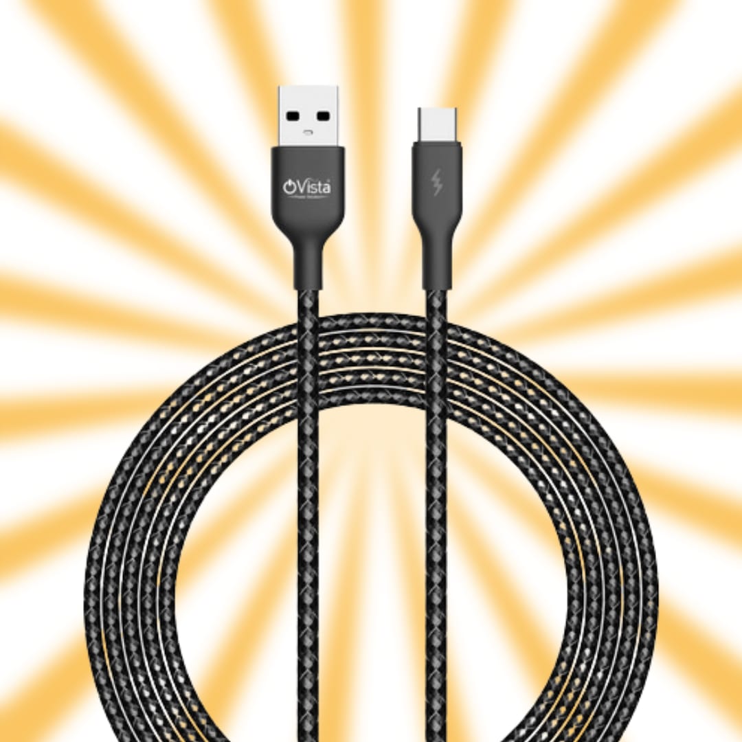 Ovista 4.5A Fast Charging Braided Type C Cable | 480Mbps Data Transfer | 2 Mtr. Data Cable | Compatible with All Type C Phones (ovdm010)