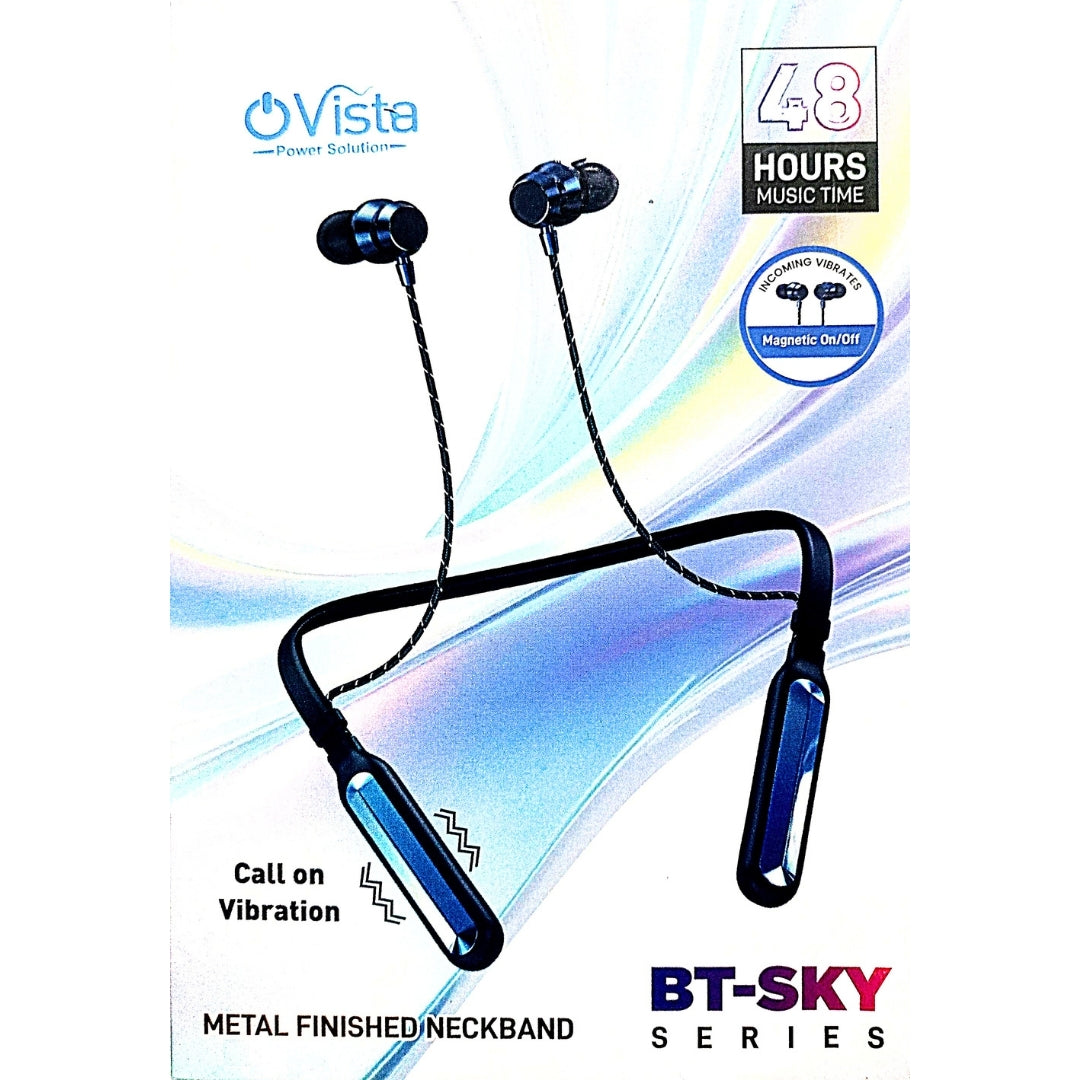 Ovista BT-SKY Wireless Neckband | 48H Playtime, Metal Finish & Call Vibration
