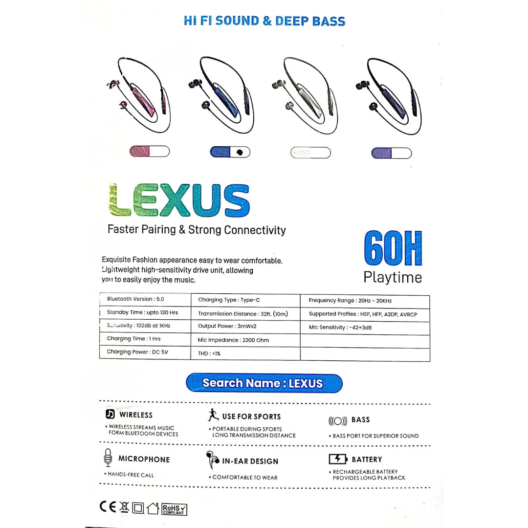 Ovista LEXUS Wireless Neckband | 60H Playtime, Magnetic On/Off, HD Sound