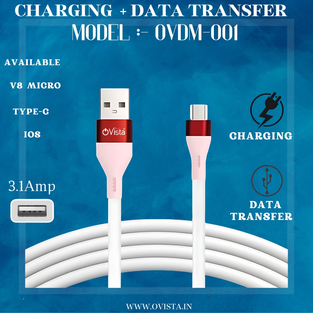 Ovista Micro USB High-Speed Charging & Data Sync Cable | 3.1A Quick Charging for Android Devices | 1m Length (OVDM001)