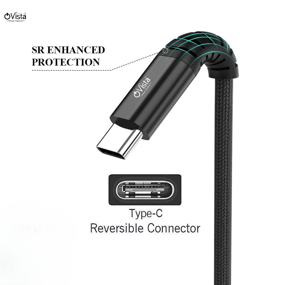 Ovista 3.1A Super Fast Charging Type C Data Cable with Stress Resistant, Tangle-free, & 480Mbps Data Transmission, 10000+ Bends Lifespan and Extended 1m Length (Ovdm003)