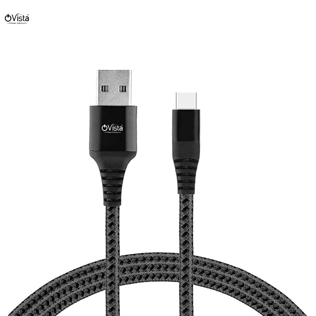 Ovista 3.1A Super Fast Charging Type C Data Cable with Stress Resistant, Tangle-free, & 480Mbps Data Transmission, 10000+ Bends Lifespan and Extended 1m Length (Ovdm003)