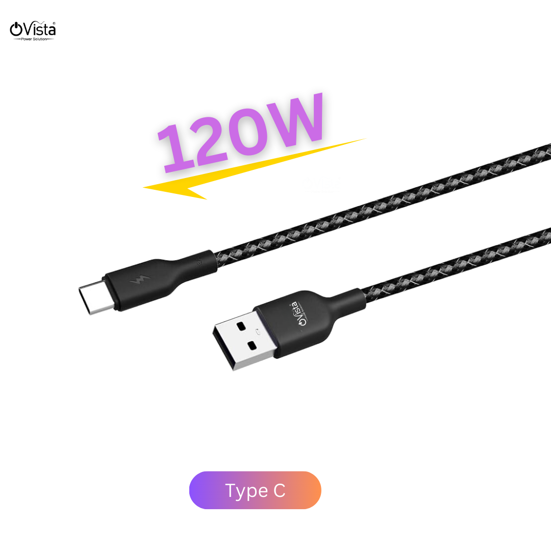 Ovista 4.5A Fast Charging Braided Type C Cable | 480Mbps Data Transfer | 2 Mtr. Data Cable | Compatible with All Type C Phones (ovdm010)