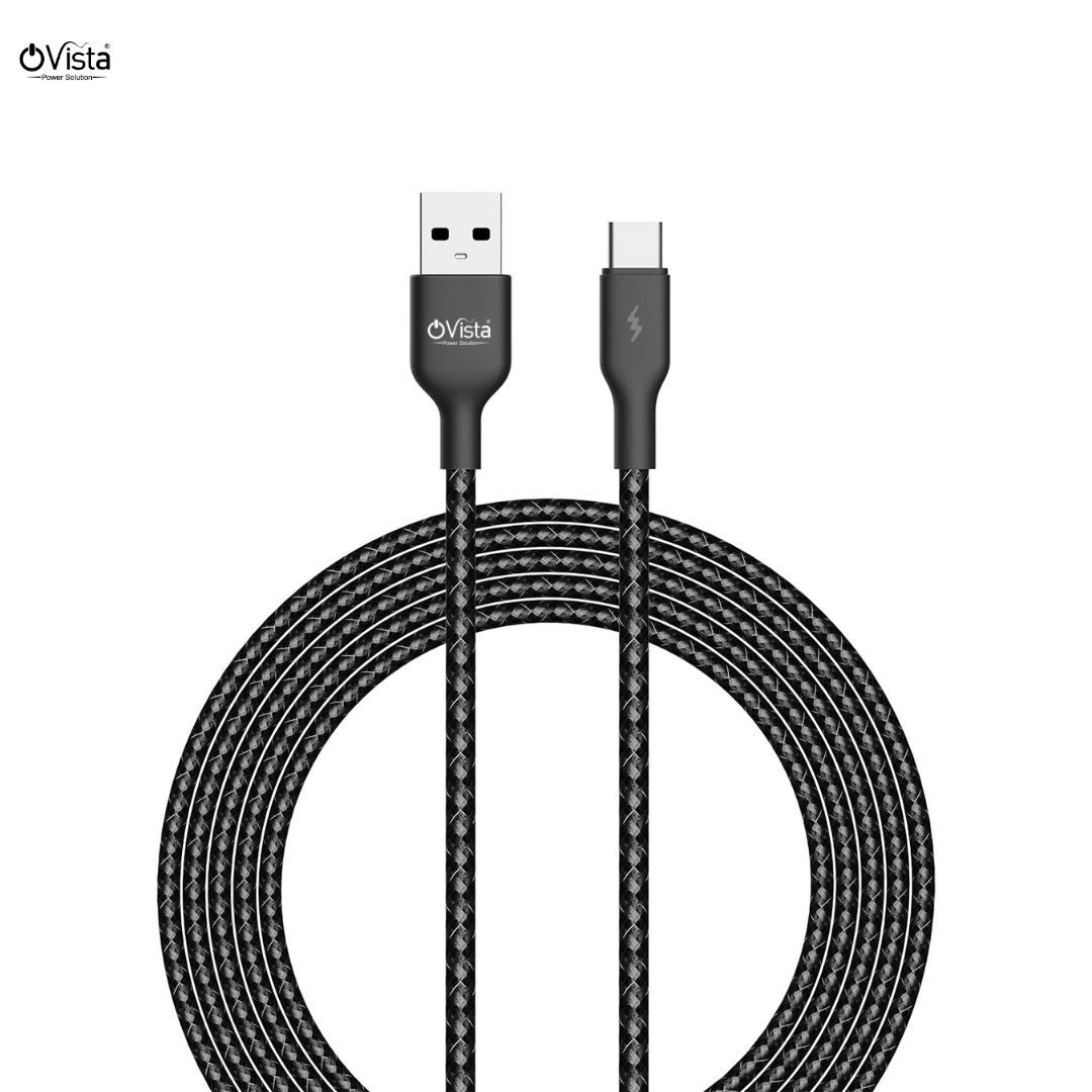 Ovista 4.5A Fast Charging Braided Type C Cable | 480Mbps Data Transfer | 2 Mtr. Data Cable | Compatible with All Type C Phones (ovdm010)