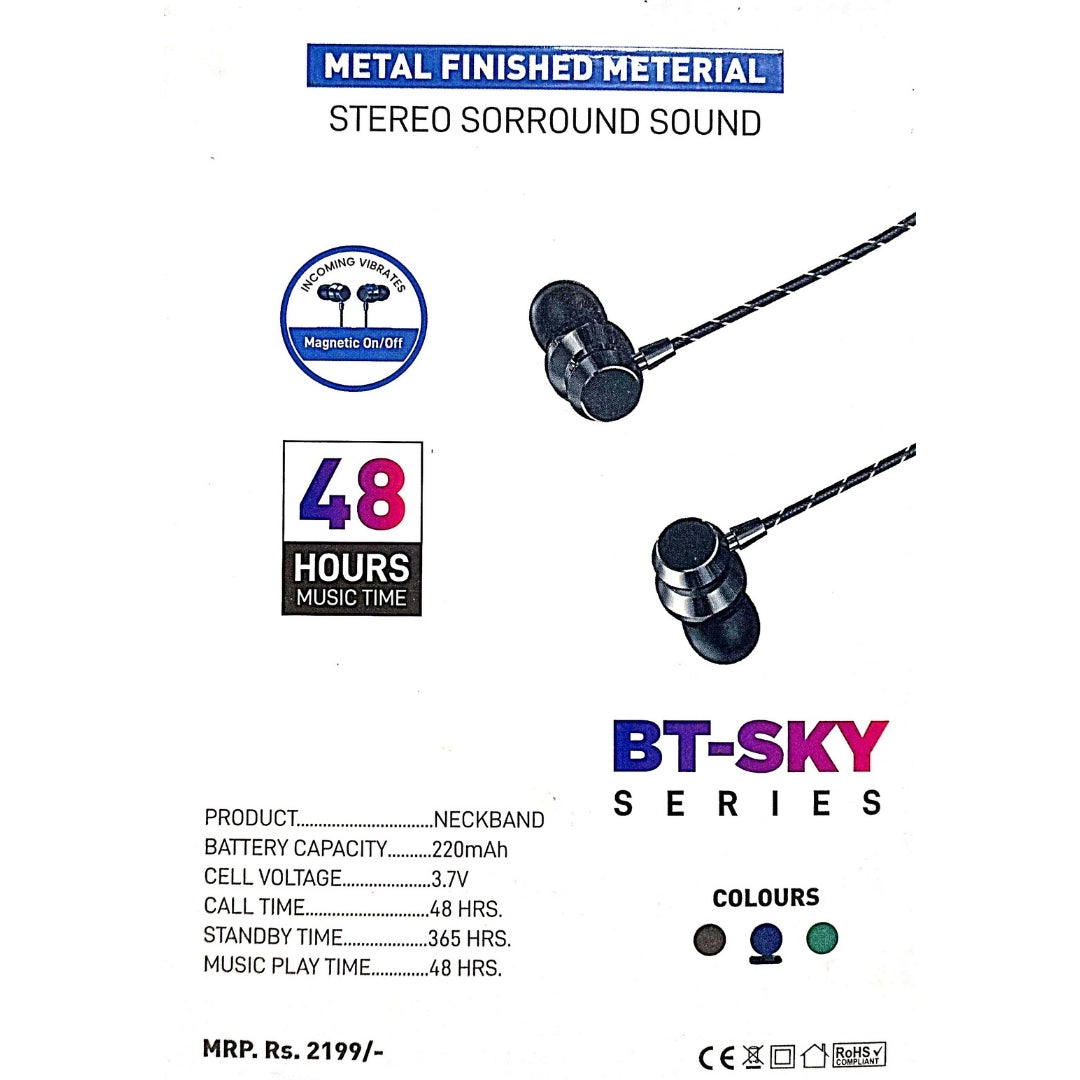 Ovista BT-SKY Wireless Neckband | 48H Playtime, Metal Finish & Call Vibration