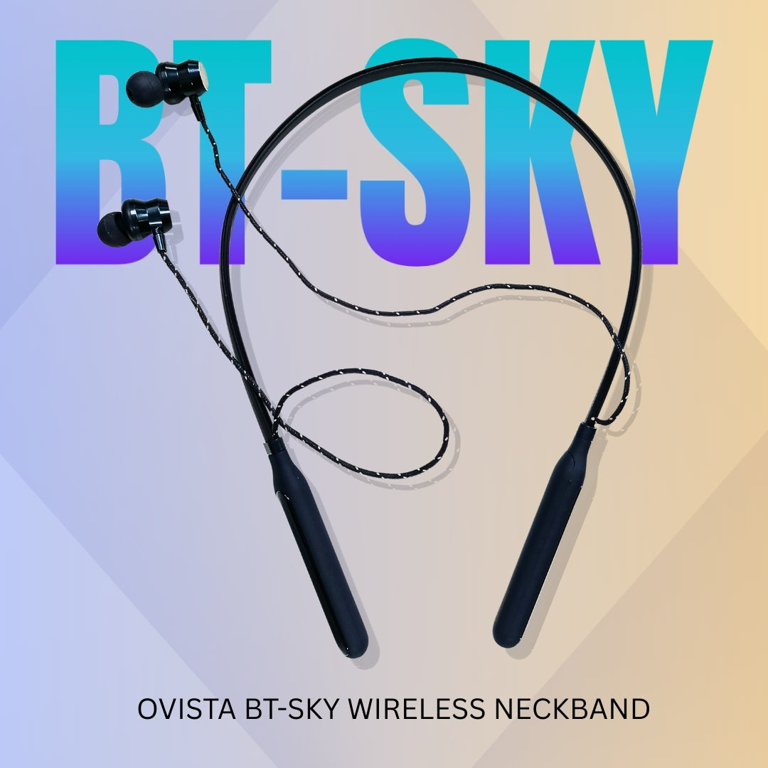 Ovista BT-SKY Wireless Neckband | 48H Playtime, Metal Finish & Call Vibration