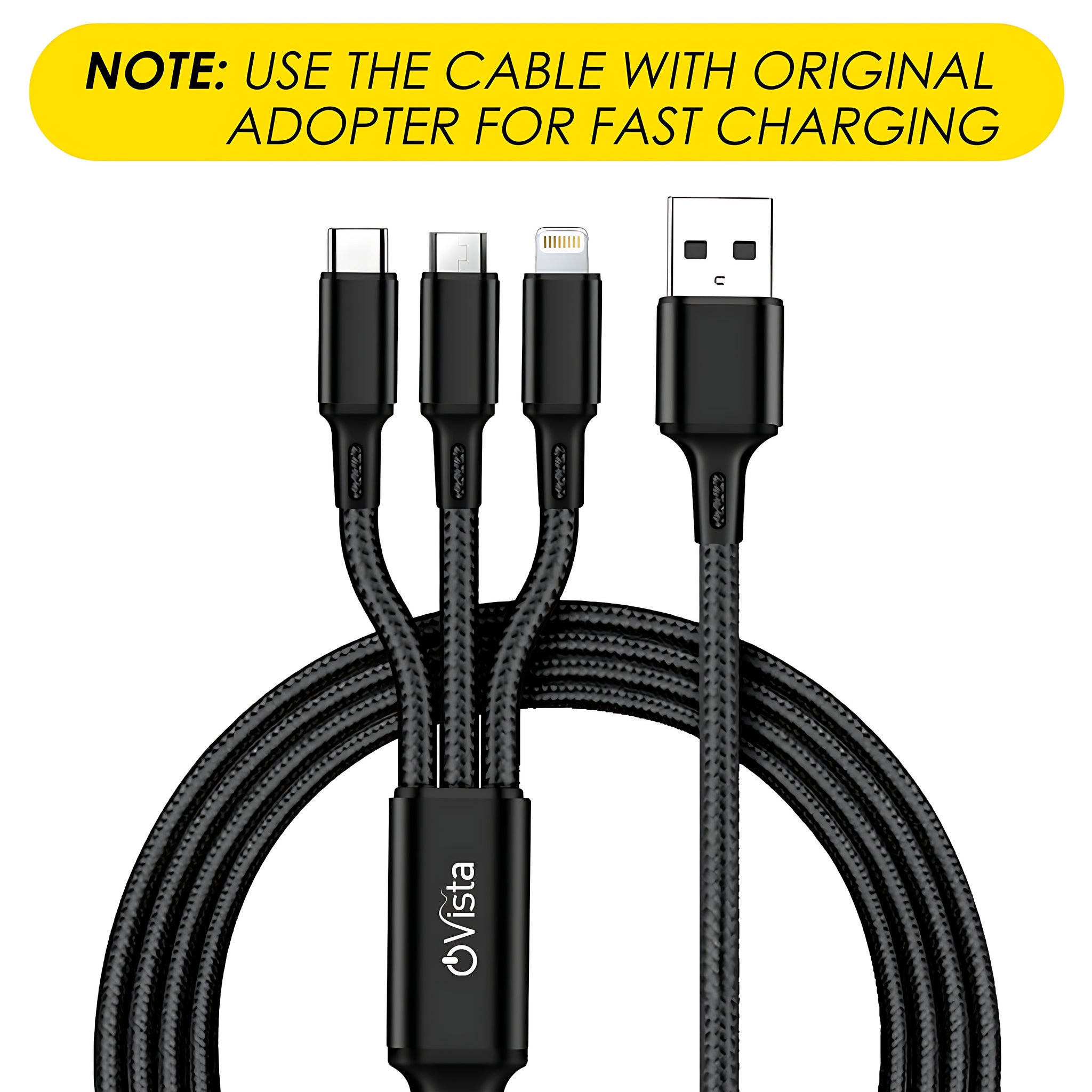 ovista 4.5A Fast Charging 3 In 1 Braided data cable Data Cable Type c, micro, lightning data cable, 480mbps speed data transfer Suitable For All Supported Mobile Phones (OVDM008)