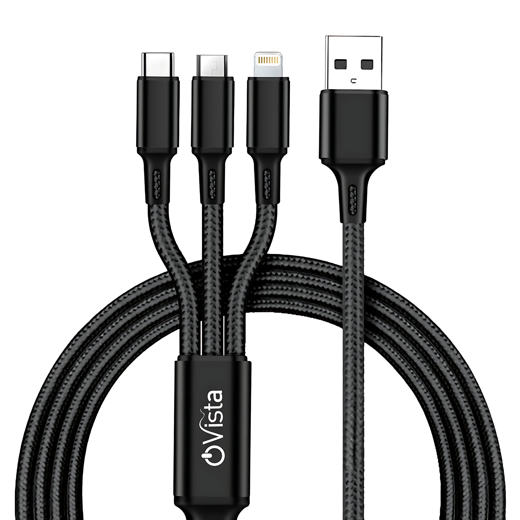 ovista 4.5A Fast Charging 3 In 1 Braided data cable Data Cable Type c, micro, lightning data cable, 480mbps speed data transfer Suitable For All Supported Mobile Phones (OVDM008)