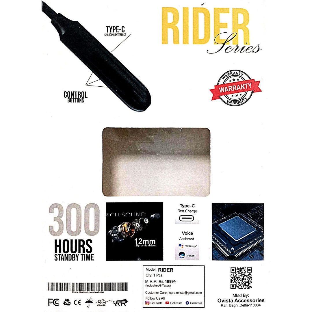 Ovista Rider Peries Neckband with 60H Playtime and Rich HD Sound