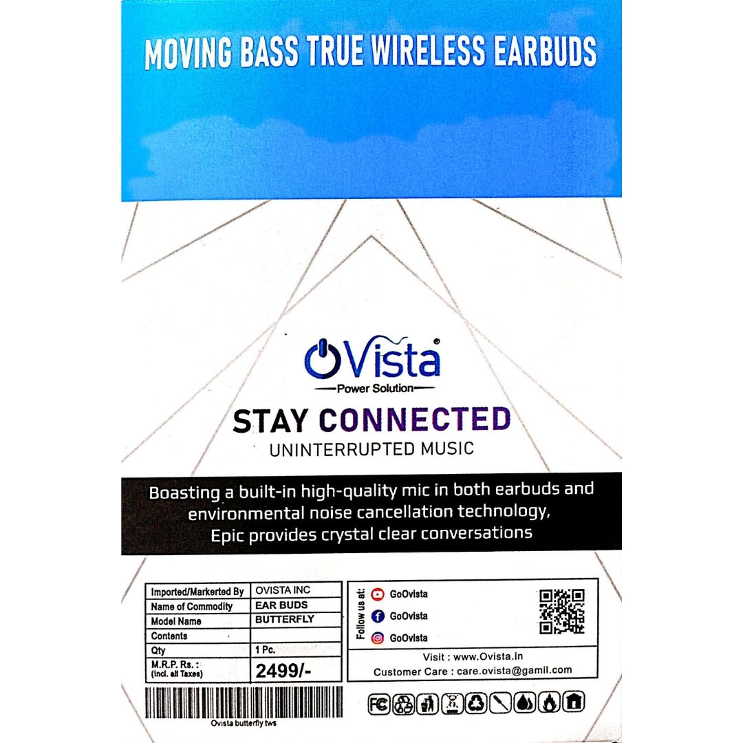 Ovista Butterfly Earbuds | 35H Playtime, ENC Mic, HD Sound, Fast Charging