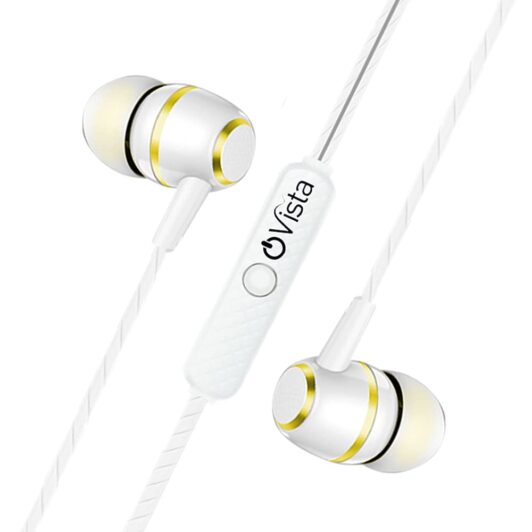 Ovista OV-140 Wired Earphones with Mic, Powerful HD Sound with High Bass (White)